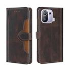 For Xiaomi Mi 11 Pro Skin Feel Straw Hat Magnetic Buckle Horizontal Flip PU Leather Case with Holder & Card Slots & Wallet(Brown) - 1