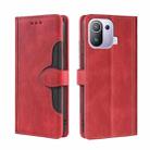 For Xiaomi Mi 11 Pro Skin Feel Straw Hat Magnetic Buckle Horizontal Flip PU Leather Case with Holder & Card Slots & Wallet(Red) - 1