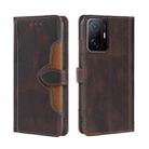 For Xiaomi Mi 11T Skin Feel Straw Hat Magnetic Buckle Horizontal Flip PU Leather Case with Holder & Card Slots & Wallet(Brown) - 1