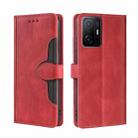 For Xiaomi Mi 11T Skin Feel Straw Hat Magnetic Buckle Horizontal Flip PU Leather Case with Holder & Card Slots & Wallet(Red) - 1