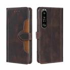 For Sony Xperia 1 III Skin Feel Straw Hat Magnetic Buckle Horizontal Flip PU Leather Case with Holder & Card Slots & Wallet(Brown) - 1