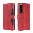 For Sony Xperia 1 III Skin Feel Straw Hat Magnetic Buckle Horizontal Flip PU Leather Case with Holder & Card Slots & Wallet(Red) - 1