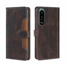 For Sony Xperia 5 III Skin Feel Straw Hat Magnetic Buckle Horizontal Flip PU Leather Case with Holder & Card Slots & Wallet(Brown) - 1