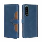 For Sony Xperia 5 III Skin Feel Straw Hat Magnetic Buckle Horizontal Flip PU Leather Case with Holder & Card Slots & Wallet(Blue) - 1