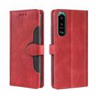 For Sony Xperia 5 III Skin Feel Straw Hat Magnetic Buckle Horizontal Flip PU Leather Case with Holder & Card Slots & Wallet(Red) - 1