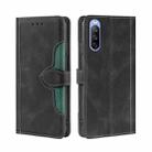 For Sony Xperia 10 III Skin Feel Straw Hat Magnetic Buckle Horizontal Flip PU Leather Case with Holder & Card Slots & Wallet(Black) - 1