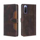 For Sony Xperia 10 III Skin Feel Straw Hat Magnetic Buckle Horizontal Flip PU Leather Case with Holder & Card Slots & Wallet(Brown) - 1