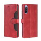 For Sony Xperia 10 III Skin Feel Straw Hat Magnetic Buckle Horizontal Flip PU Leather Case with Holder & Card Slots & Wallet(Red) - 1