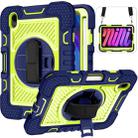 For iPad mini 6 360 Degree Rotation Contrast Color Shockproof Silicone + PC Tablet Case with Holder & Hand Grip Strap & Shoulder Strap(Navy Blue+Yellow Green) - 1