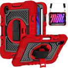 For iPad mini 6 360 Degree Rotation Contrast Color Shockproof Silicone + PC Tablet Case with Holder & Hand Grip Strap & Shoulder Strap(Red+Black) - 1