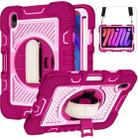 For iPad mini 6 360 Degree Rotation Contrast Color Shockproof Silicone + PC Tablet Case with Holder & Hand Grip Strap & Shoulder Strap(Rose Red+Pink) - 1