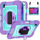 For iPad mini 6 360 Degree Rotation Contrast Color Shockproof Silicone + PC Tablet Case with Holder & Hand Grip Strap & Shoulder Strap(Purple+Mint Green) - 1