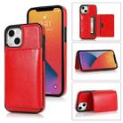 For iPhone 13 mini Shockproof PU + TPU Protective Case with Card Slots & Holder (Red) - 1