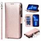 For iPhone 13 Pro Microfiber Zipper Horizontal Flip Leather Case with Holder & Card Slots & Wallet (Rose Gold) - 1