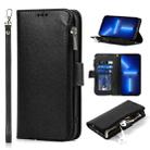 For iPhone 13 Pro Max Microfiber Zipper Horizontal Flip Leather Case with Holder & Card Slots & Wallet (Black) - 1