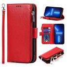 For iPhone 13 Pro Max Microfiber Zipper Horizontal Flip Leather Case with Holder & Card Slots & Wallet (Red) - 1