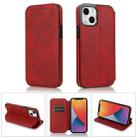 For iPhone 13 mini Strong Magnetic Closure PU + TPU Leather Case with Card Slots & Holder (Red) - 1