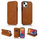 For iPhone 13 Strong Magnetic Closure PU + TPU Leather Case with Card Slots & Holder(Khaki) - 1