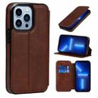 For iPhone 13 Pro Strong Magnetic Closure PU + TPU Leather Case with Card Slots & Holder (Brown) - 1