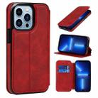 For iPhone 13 Pro Max Strong Magnetic Closure PU + TPU Leather Case with Card Slots & Holder (Red) - 1