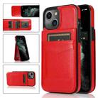 For iPhone 13 mini Solid Color PC + TPU Protective Case with Holder & Card Slots (Red) - 1