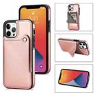 For iPhone 13 Pure Color Oblique Card PU + TPU Protective Case with Card Sot & Holder(Rose Gold) - 1
