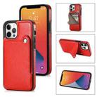For iPhone 13 Pure Color Oblique Card PU + TPU Protective Case with Card Sot & Holder(Red) - 1