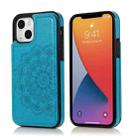 For iPhone 13 Double Buckle Mandala Pattern PU+TPU Protective Case with Card Slots & Holder & Photo Frame(Blue) - 1