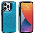 For iPhone 13 Pro Double Buckle Mandala Leather Back Case with Card Slots & Holder & Photo Frame(Blue) - 1