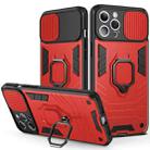 For iPhone 13 mini Sliding Camera Cover Design TPU + PC Shockproof Case with Ring Holder (Red) - 1