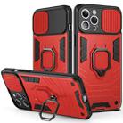 For iPhone 13 Sliding Camera Cover Design TPU + PC Shockproof Case with Ring Holder(Red) - 1