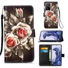 For Xiaomi Redmi 10 Colored Drawing Pattern Plain Weave Horizontal Flip Leather Case with Holder & Card Slot & Wallet & Lanyard(Roses On Black) - 1