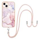 For iPhone 13 mini Electroplating Marble Pattern IMD TPU Shockproof Case with Neck Lanyard (Rose Gold 005) - 1