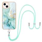 For iPhone 13 mini Electroplating Marble Pattern IMD TPU Shockproof Case with Neck Lanyard (Green 003) - 1