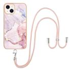 For iPhone 13 Electroplating Marble Pattern IMD TPU Shockproof Case with Neck Lanyard(Rose Gold 005) - 1