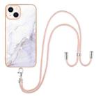 For iPhone 13 Electroplating Marble Pattern IMD TPU Shockproof Case with Neck Lanyard(White 006) - 1