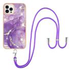 For iPhone 13 Pro Electroplating Marble Pattern IMD TPU Shockproof Case with Neck Lanyard (Purple 002) - 1