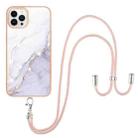 For iPhone 13 Pro Electroplating Marble Pattern IMD TPU Shockproof Case with Neck Lanyard (White 006) - 1