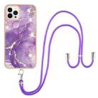 For iPhone 13 Pro Max Electroplating Marble Pattern IMD TPU Shockproof Case with Neck Lanyard (Purple 002) - 1