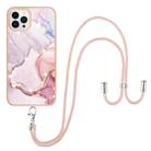 For iPhone 13 Pro Max Electroplating Marble Pattern IMD TPU Shockproof Case with Neck Lanyard (Rose Gold 005) - 1