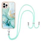 For iPhone 13 Pro Max Electroplating Marble Pattern IMD TPU Shockproof Case with Neck Lanyard (Green 003) - 1
