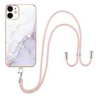 For iPhone 12 / 12 Pro Electroplating Marble Pattern IMD TPU Shockproof Case with Neck Lanyard(White 006) - 1