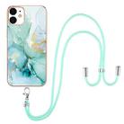 For iPhone 12 / 12 Pro Electroplating Marble Pattern IMD TPU Shockproof Case with Neck Lanyard(Green 003) - 1