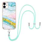 For iPhone 12 / 12 Pro Electroplating Marble Pattern IMD TPU Shockproof Case with Neck Lanyard(Green 004) - 1