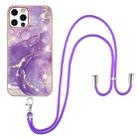 For iPhone 12 Pro Max Electroplating Marble Pattern IMD TPU Shockproof Case with Neck Lanyard(Purple 002) - 1