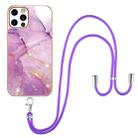 For iPhone 12 Pro Max Electroplating Marble Pattern IMD TPU Shockproof Case with Neck Lanyard(Purple 001) - 1