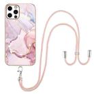 For iPhone 12 Pro Max Electroplating Marble Pattern IMD TPU Shockproof Case with Neck Lanyard(Rose Gold 005) - 1