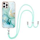 For iPhone 12 Pro Max Electroplating Marble Pattern IMD TPU Shockproof Case with Neck Lanyard(Green 003) - 1