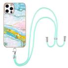 For iPhone 12 Pro Max Electroplating Marble Pattern IMD TPU Shockproof Case with Neck Lanyard(Green 004) - 1