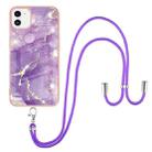 For iPhone 11 Electroplating Marble Pattern IMD TPU Shockproof Case with Neck Lanyard (Purple 002) - 1